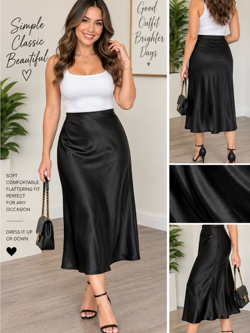 Old Navy Black Satin Midi Skirt - Sleek A-Line